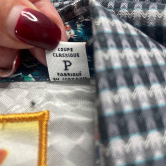 Robert Graham Mens Houndstooth Dress Shirt With Floral Trim Size M - Picture 9 of 16